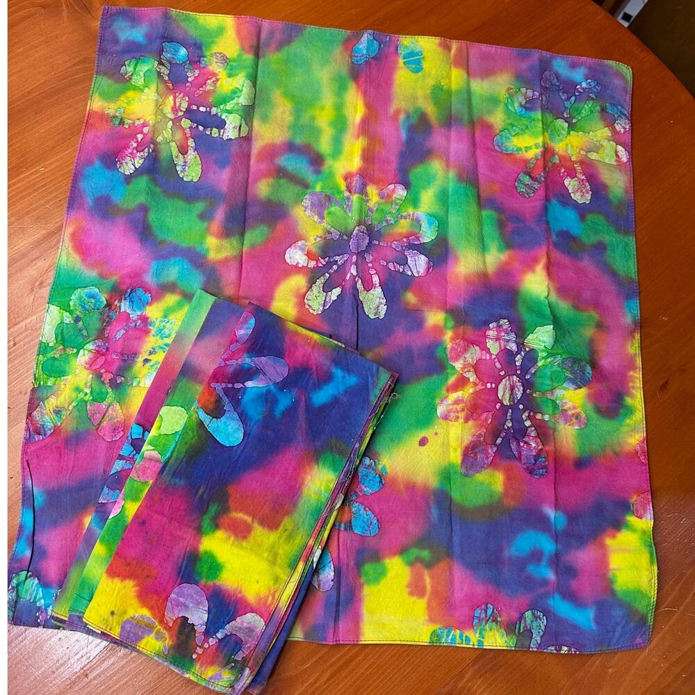 Large (20" x 20") Hobby Lobby Flower Power Tie Dyed Cotton Napkins - Set of 4